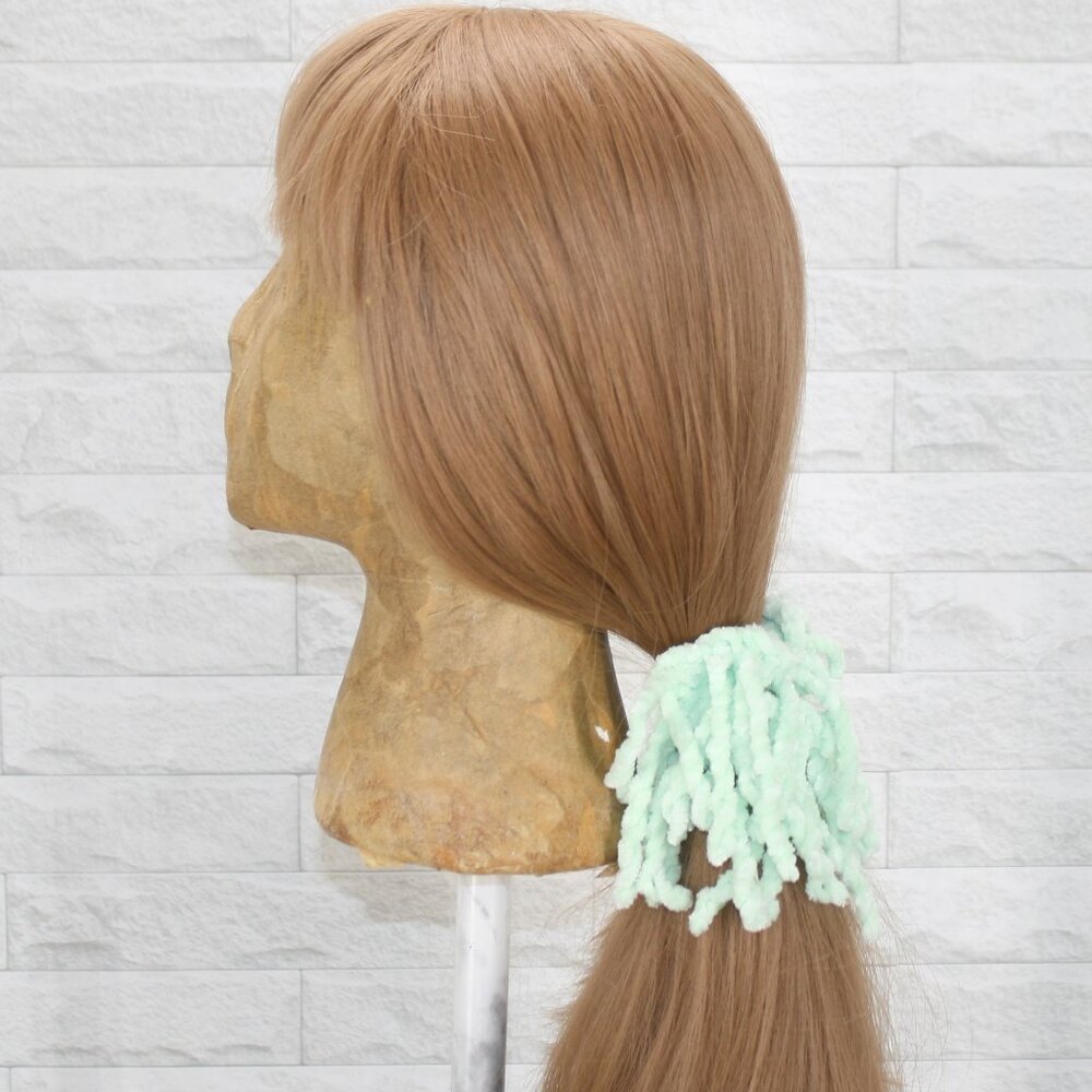 HAND CRAFTED Hair Scrunchie Crochet Chenille Velvet Oversized Pastel Green - Picture 3 of 15